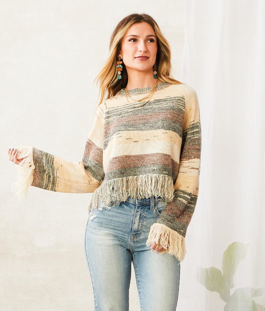 Blue B Cropped Fringe Sweater - Women's Sweaters in Desert Brown | Buckle