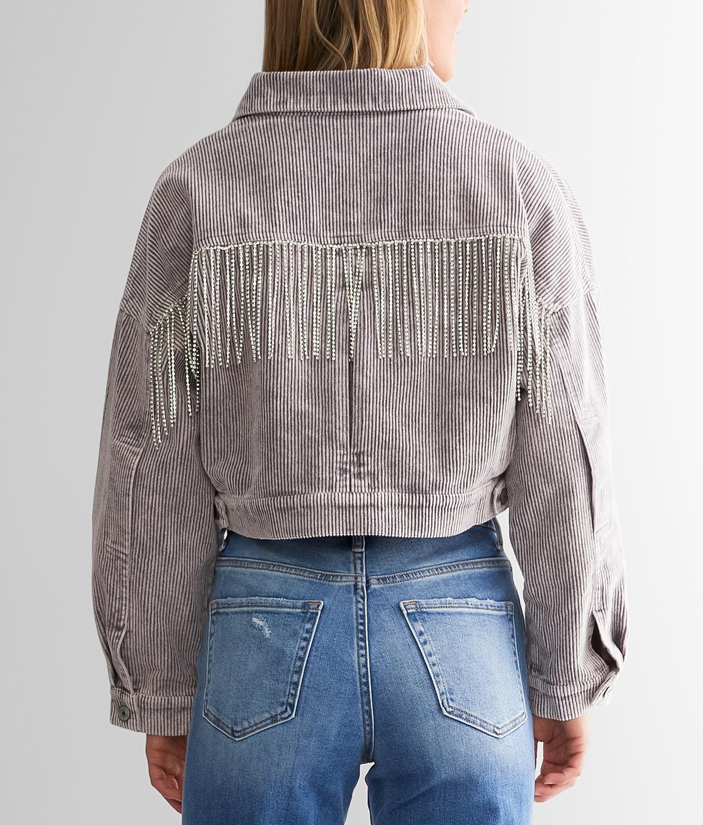 Blue B Rhinestone Fringe Corduroy Jacket - Women's Coats/Jackets In ...