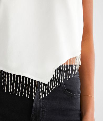 Blue B Rhinestone Fringe Satin Cropped Tank Top - Women's Tank Tops in ...