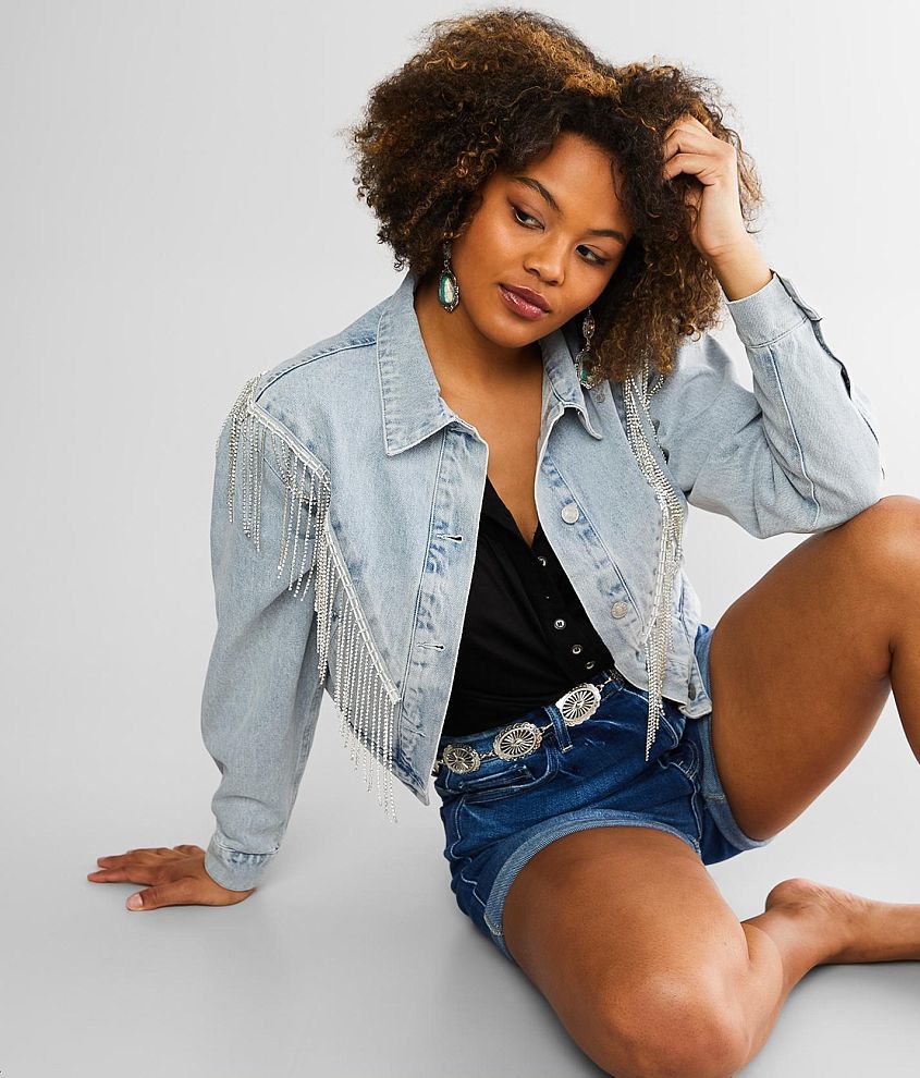 Blue jean shop jacket with rhinestones