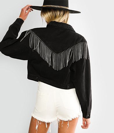 Blue B Rhinestone Fringe Denim Jacket BACK