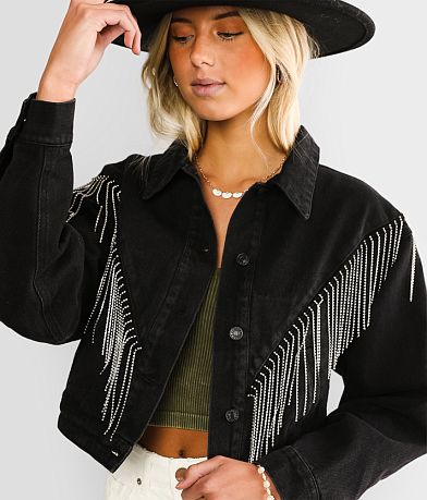 Blue B Rhinestone Fringe Denim Jacket MISC_DETAIL_1