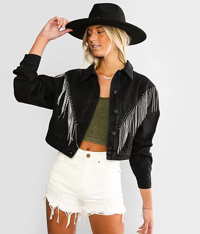 Blue B Rhinestone Fringe Denim Jacket FULL_RIGHT_SIDE