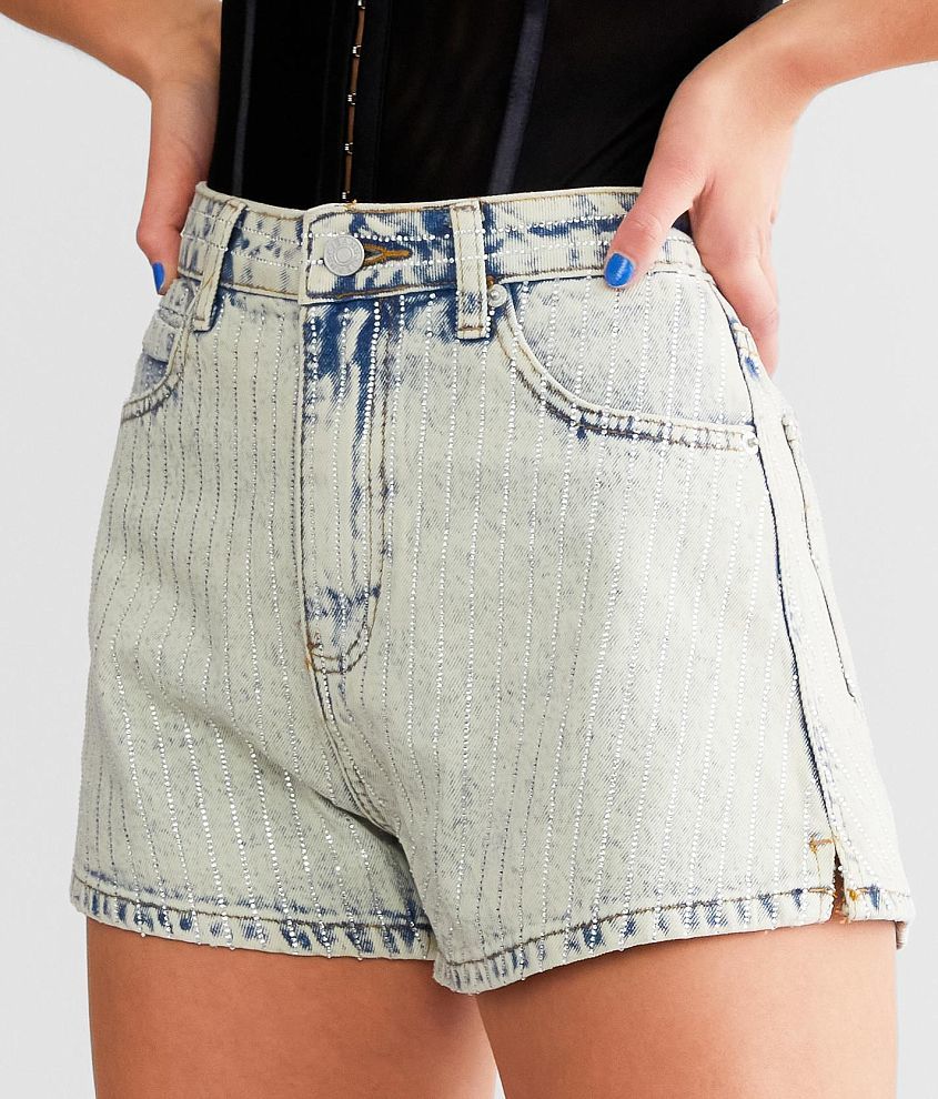 Shop Buckle tab stretch cotton twill pleated shorts