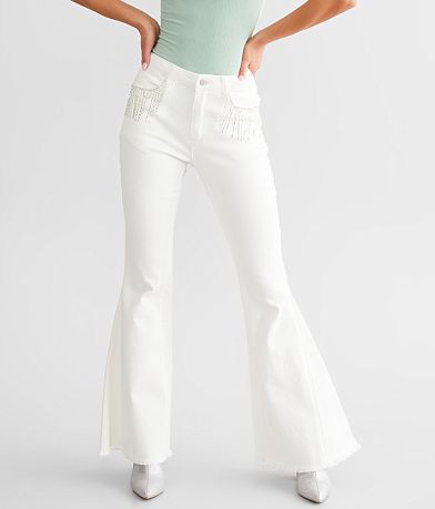 Blue B Rhinestone Fringe Super Flare Jean front view