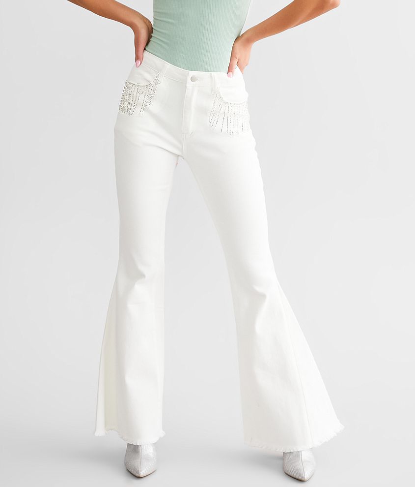 White fringe bottom on sale jeans