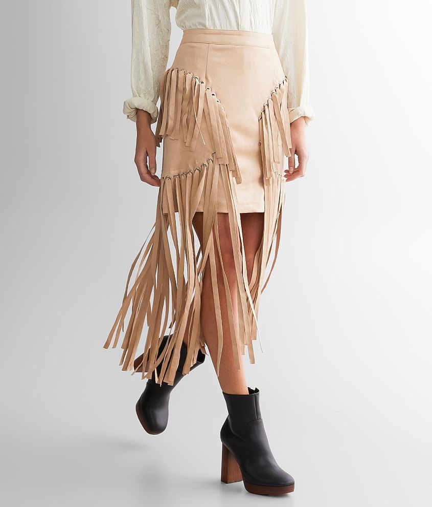 Beige discount fringe skirt