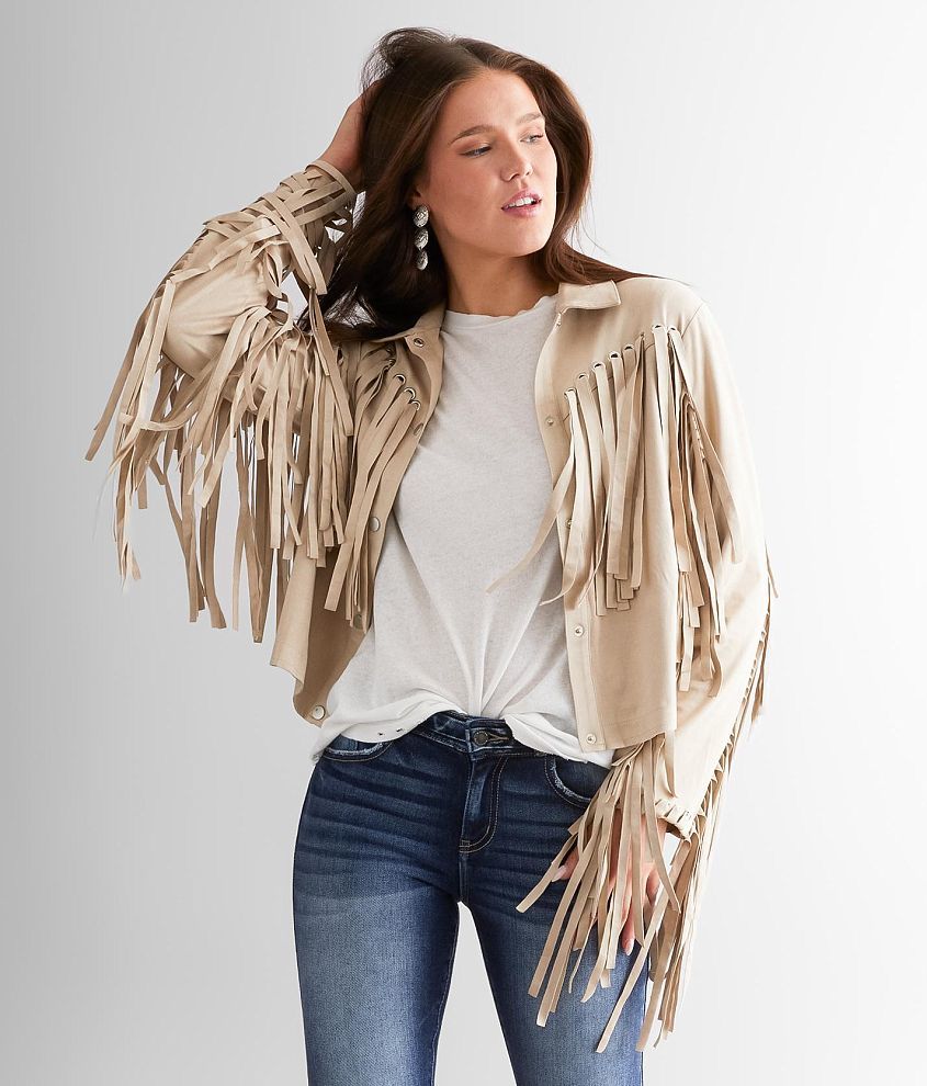 Blue B Eyelet Fringe Jacket Women s Coats Jackets in Beige Buckle