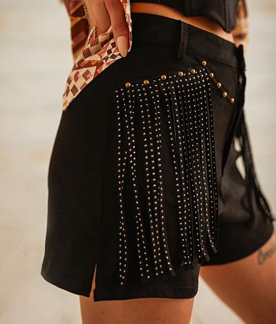 Sterling &amp; Stitch High Rise Rhinestone Fringe Short misc detail 1 view