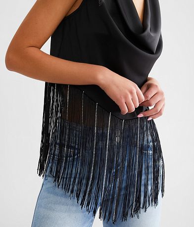 Blue B Rhinestone Fringe Tank Top - Women's Tank Tops in Black | Buckle
