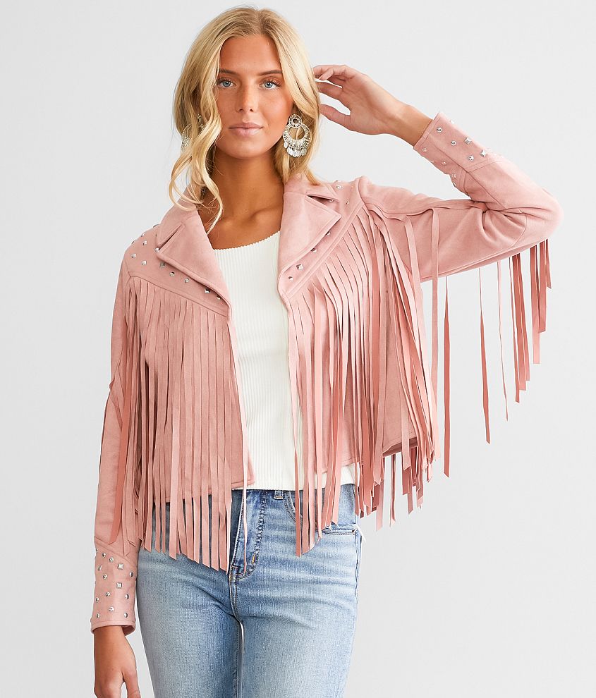 Blue B Studded Fringe Jacket - Women's Coats/Jackets in Blush