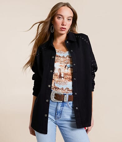 Blue B Studded Denim Jacket front view