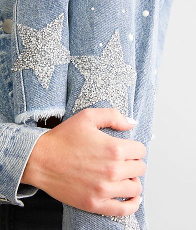 Blue B Embellished Denim Cropped Jacket MISC_DETAIL_1
