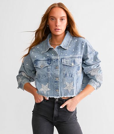 Blue B Embellished Denim Cropped Jacket FULL_RIGHT_SIDE