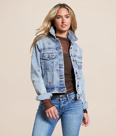 Blue B Western Embroidered Denim Stretch Jacket front view
