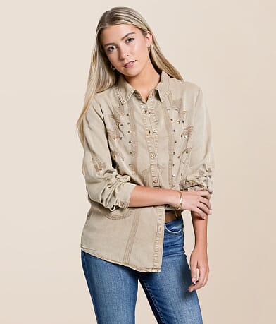 Blue B Embroidered Chambray Shirt front view