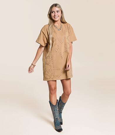 Blue B Studded Western T-Shirt Dress front view