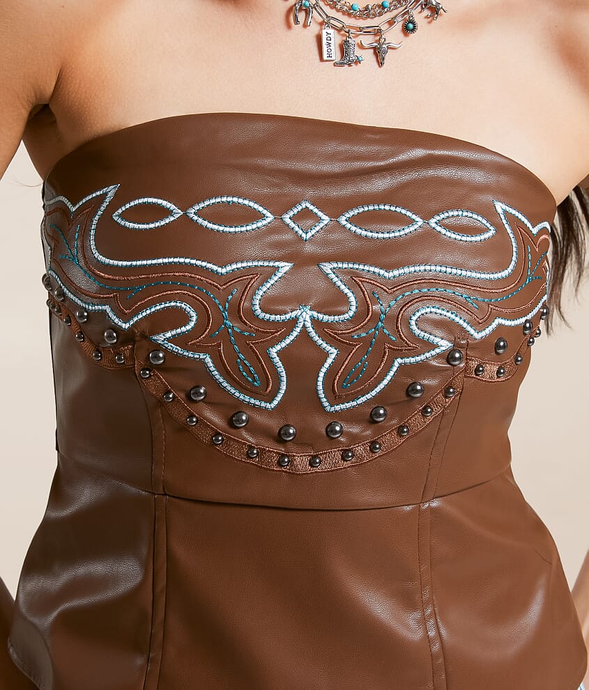 Western Faux Leather Studded Tube Top - thumbnail 3
