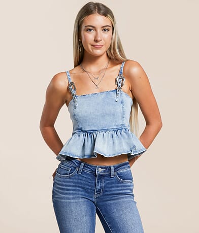 Blue B Denim Peplum Tank Top front view