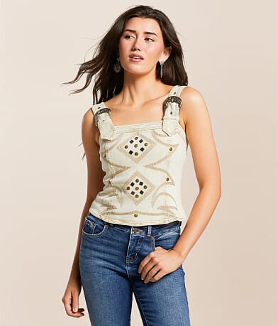 Blue B Studded Western Denim Stretch Tank Top front view