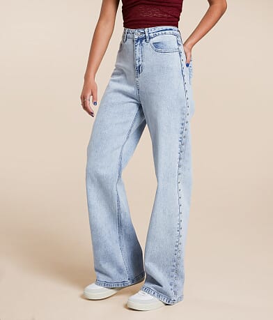 Blue B Ultra High Rise Wide Leg Studded Stretch Jean front view