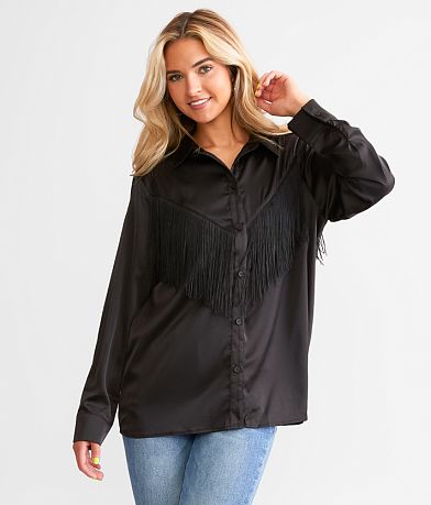 Blue B Western Satin Fringe Blouse front view
