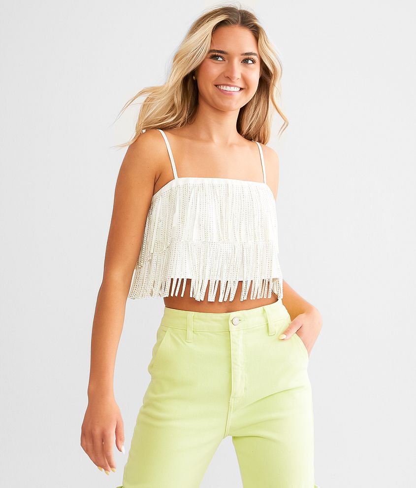 Rhinestone Fringe Trim Sleeveless Top – SKIES ARE BLUE