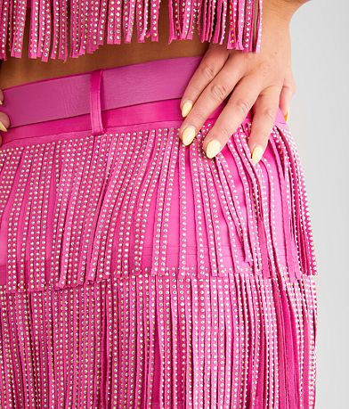Blue B Tiered Rhinestone Fringe Mini Skirt BACK_POCKET