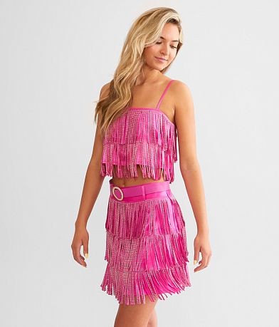 Blue B Tiered Rhinestone Fringe Mini Skirt MISC_DETAIL_1