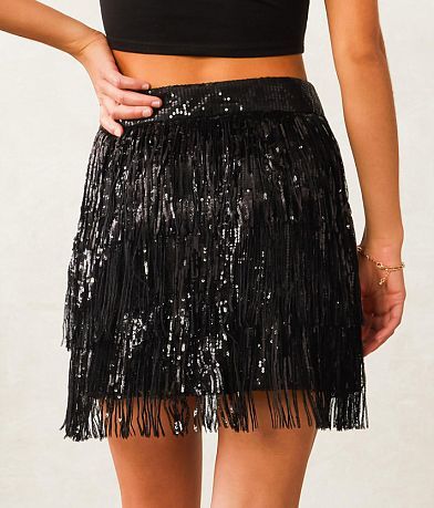 Blue B Sequin Fringe Mini Skirt BACK