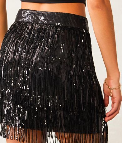 Blue B Sequin Fringe Mini Skirt BACK_POCKET