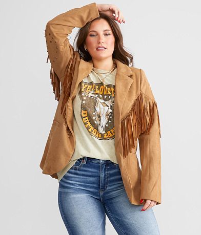 Blue B Faux Suede Fringe Blazer front view