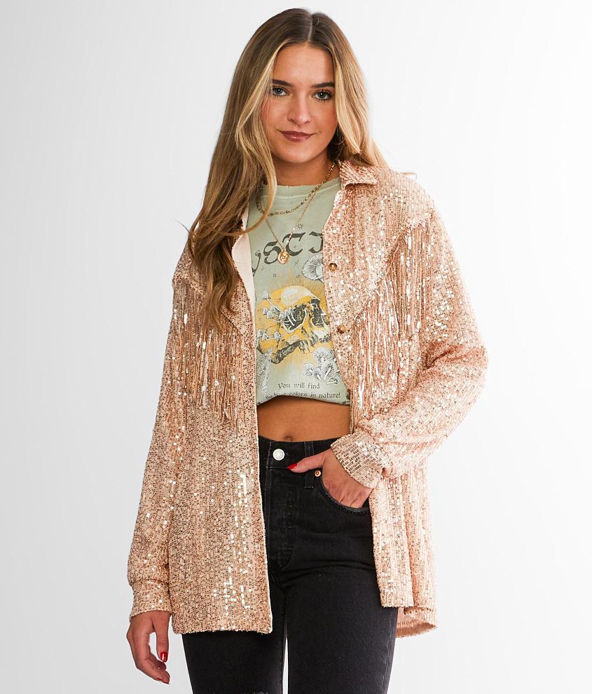 Gold Sequin Fringe Button Down Top - Queen B Boutique