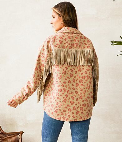 Blue B Brushed Leopard Fringe Shacket - Women's Coats & Jackets in Pink ...