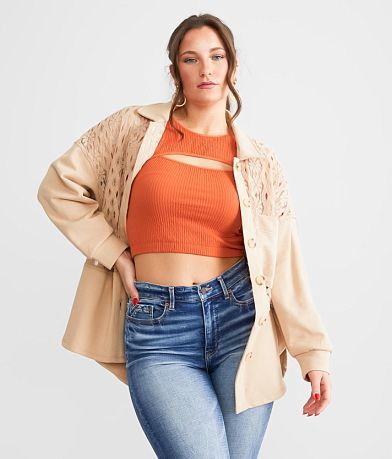 Blue B Oversized Floral Lace Shacket front view