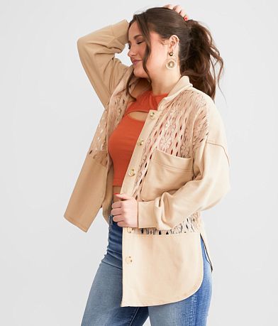 Blue B Oversized Floral Lace Shacket - Women's Coats & Jackets in Beige ...