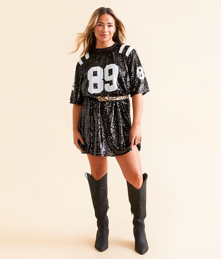 DH Apparel 89 Sequin Varsity T-Shirt Dress front view