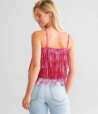 Blue B Tiered Sequin Fringe Cropped Tank Top BACK