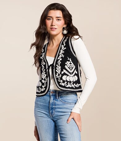 Blue B Western Embroidered Corduroy Vest front view