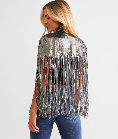 Blue B Sequin Fringe Cape - One Size BACK
