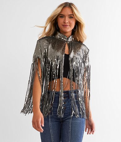 Blue B Sequin Fringe Cape - One Size FULL_LEFT_SIDE