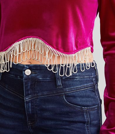 Blue B Velvet Rhinestone Fringe Top - Women's Shirts & Blouses in ...
