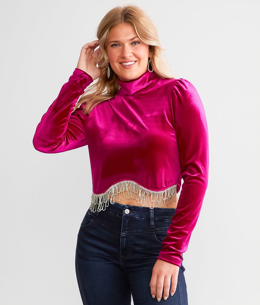 Make Them Stare Rhinestone Fringe Top Fuchsia / M