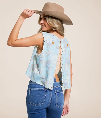 Blue B Scalloped Floral Cropped Tank Top front view