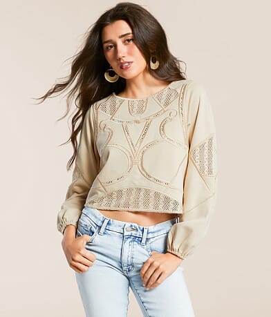Blue B Crochet Inset Pullover front view