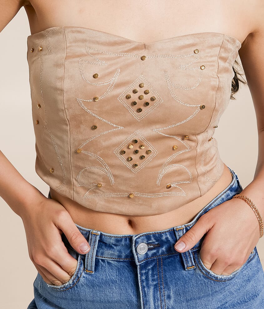Studded Faux Suede Tube Top - thumbnail 4