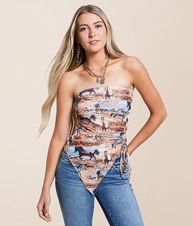 Blue B Horse Print Mesh Tube Top front view