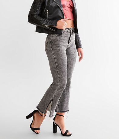 Blue B Rhinestone High Rise Cropped Flare Jean front view