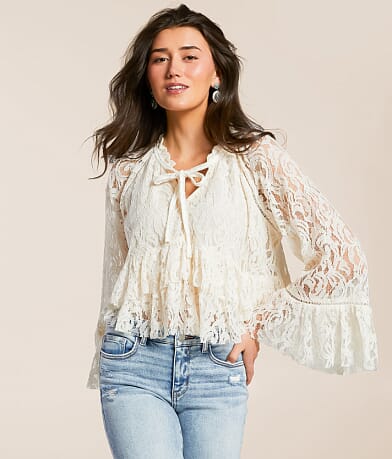 Blue B Lace Peplum Top front view
