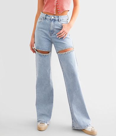 Blue B Ultra High Rise Wide Leg Rhinestone Stretch Jean FULL_LEFT_SIDE